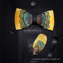 Factory Outlet 100% Hand-Made Natural Feather+PU Men′s Bow Ties